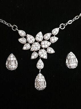 Sterling Silver Crystal Teardrop Necklace and Earring Set